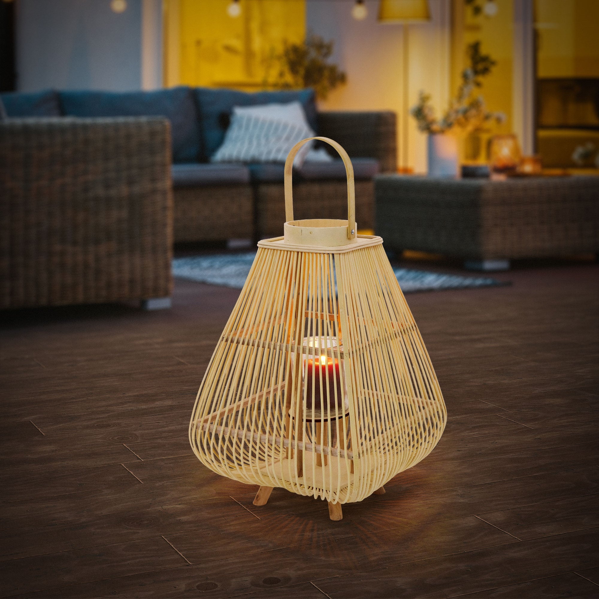 ECD Germany Garten lanterne bambou 63,5 cm + verre