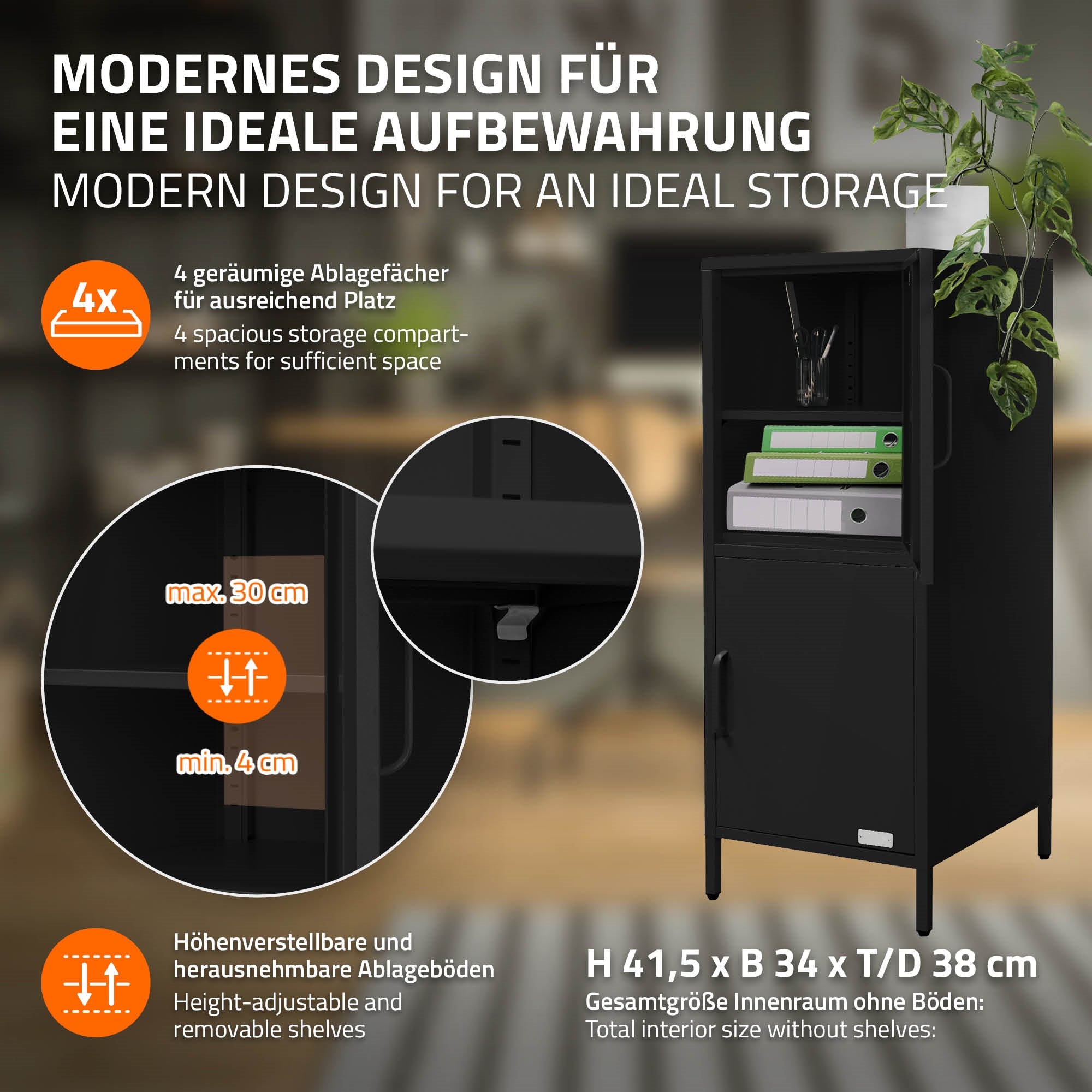 ECD Germany ML-Design armoire métal 2 portes 40x101,5x40 cm