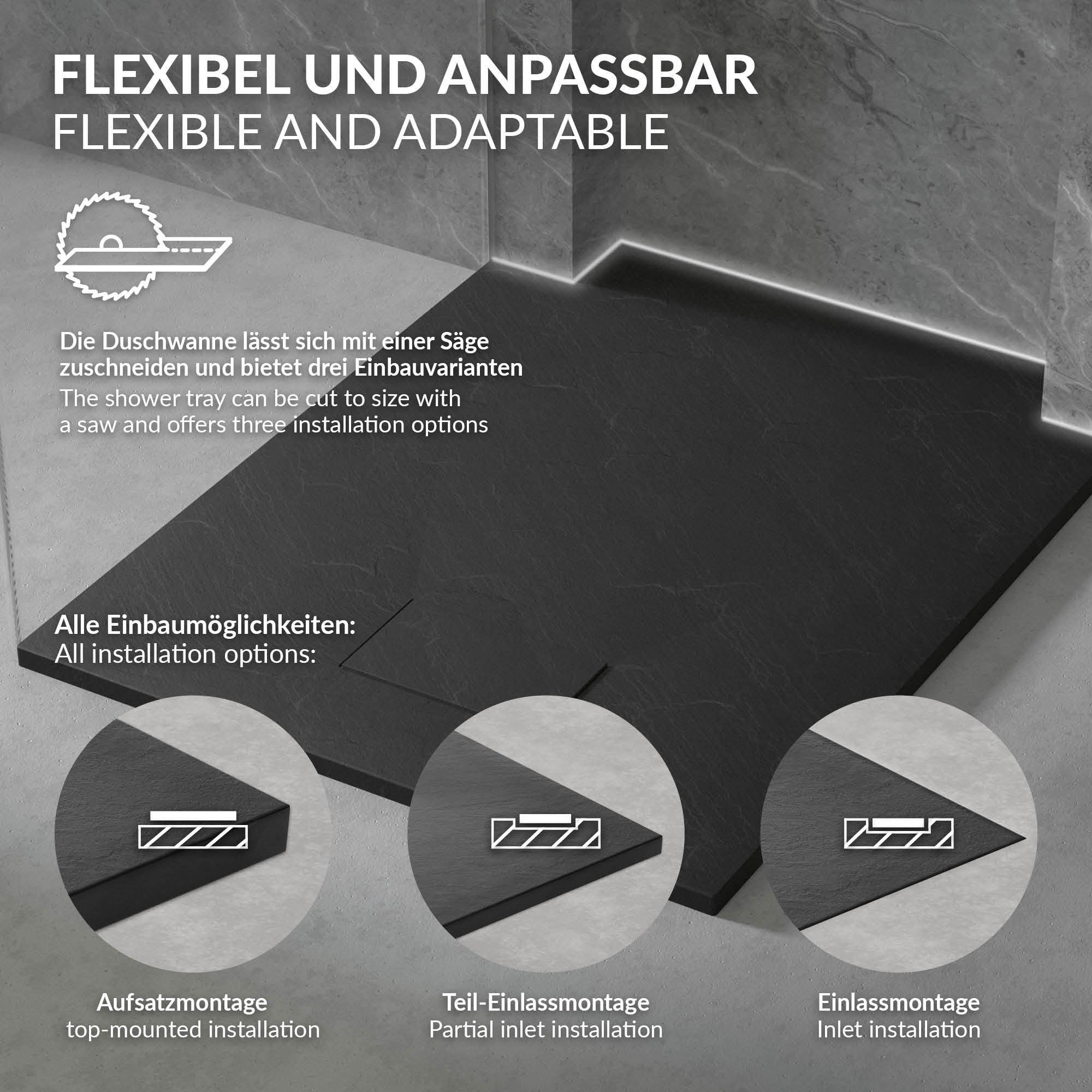 LuxeBath receveur douche 80x80 cm noir ardoise extra-plat