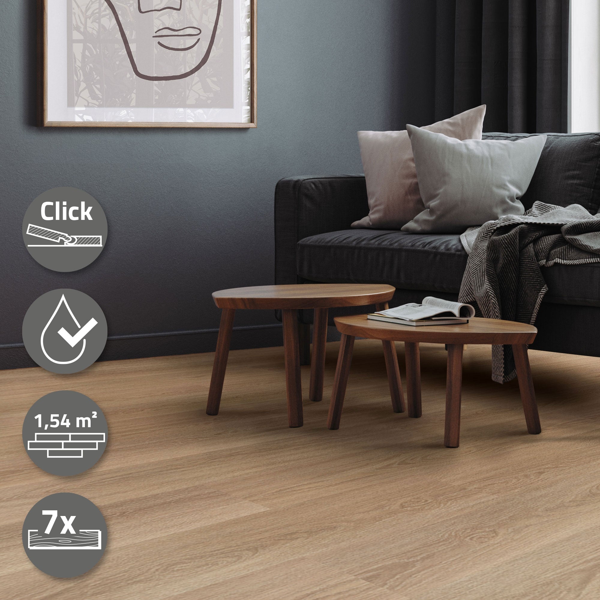 ECD Germany Sol vinyle chêne Golden Hour 4,2 mm 1,54 m² clipsable