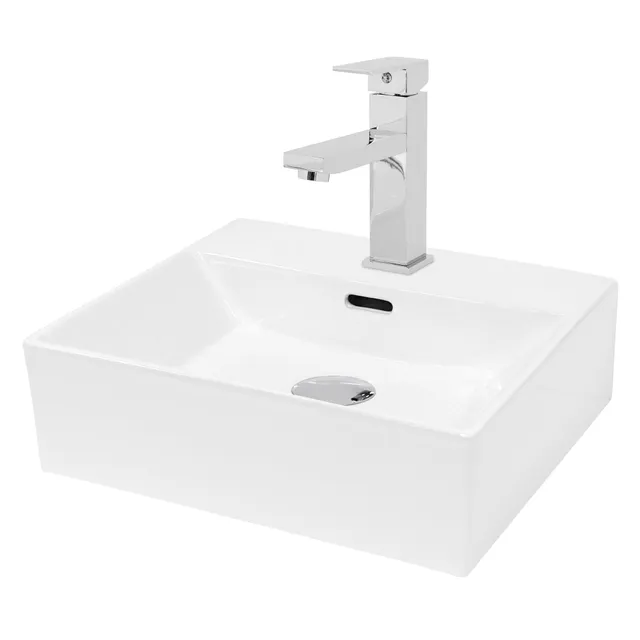 LuxeBath Lave-mains blanc 41,5 cm avec robinet et bonde