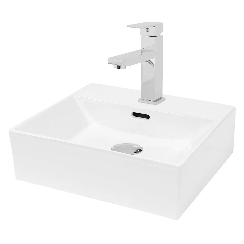 LuxeBath Lave-mains blanc 41,5 cm avec robinet et bonde