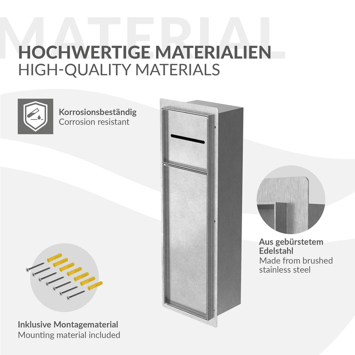 ECD Germany Sanitär niche murale inox 60x20x14 argent à carreler