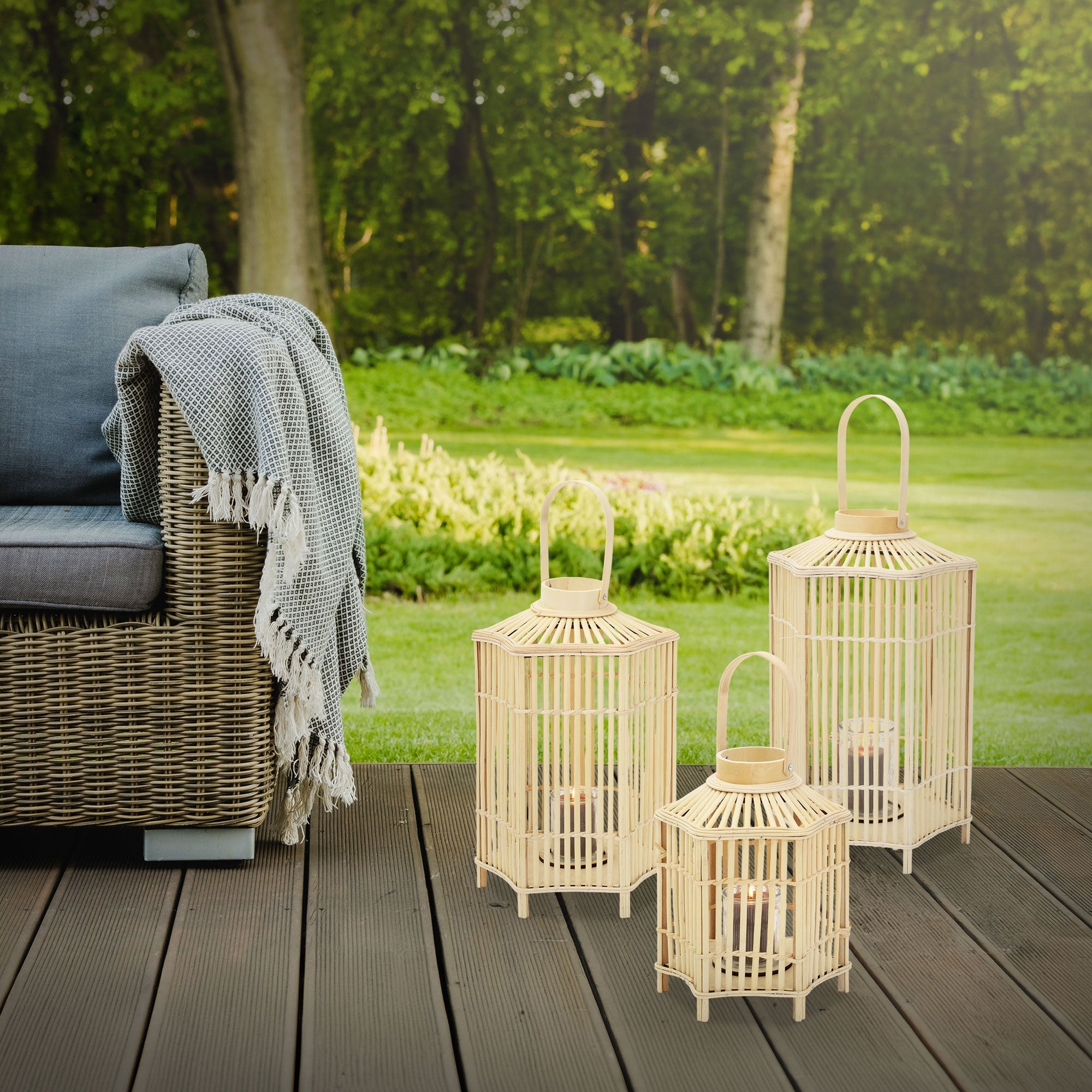 ECD Germany Garten Lanterne Bambou 45 cm avec Verre