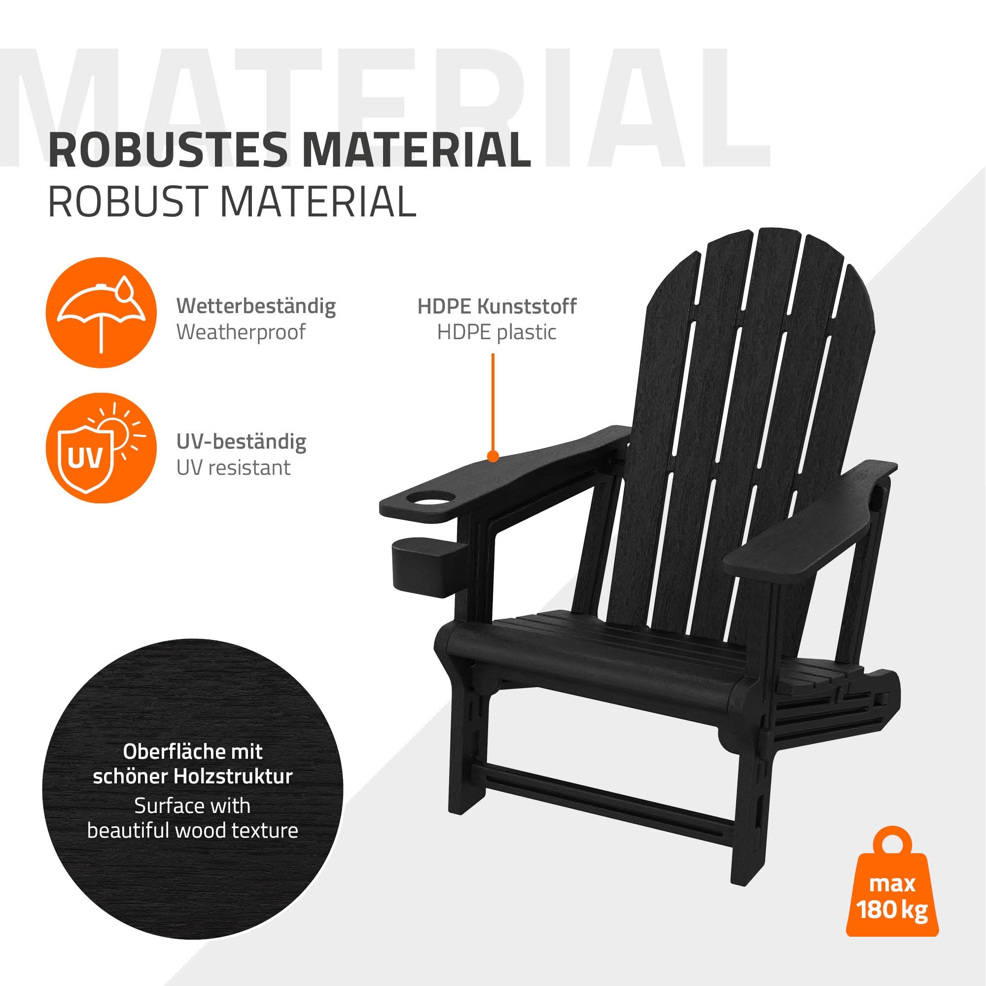 ECD Germany Garten fauteuil Adirondack noir HDPE 180 kg