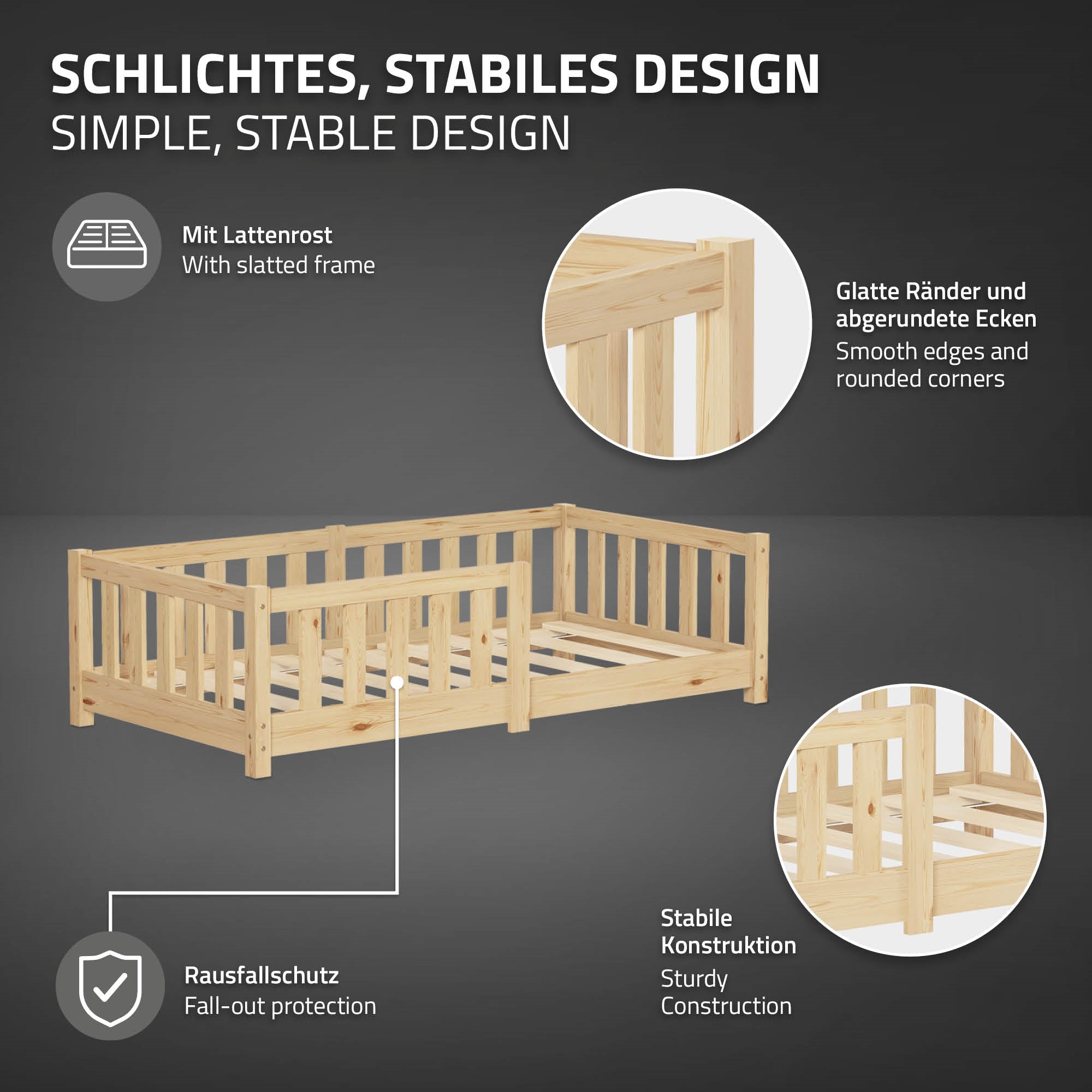 ECD Germany Kinder ML-Design lit enfant pin 70x140 cm avec matelas 10 cm