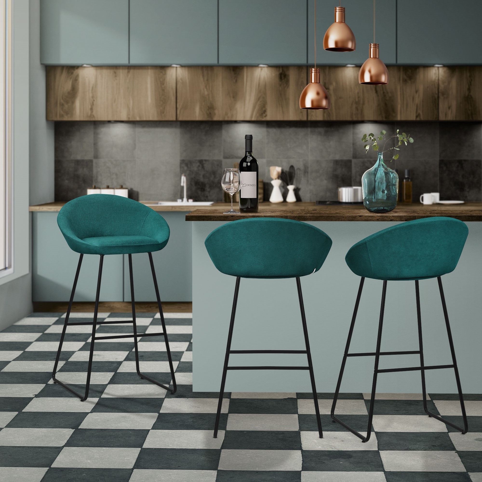 ECD Germany Möbel tabouret de bar pétrole 56x94x50 lot de 4 dossier
