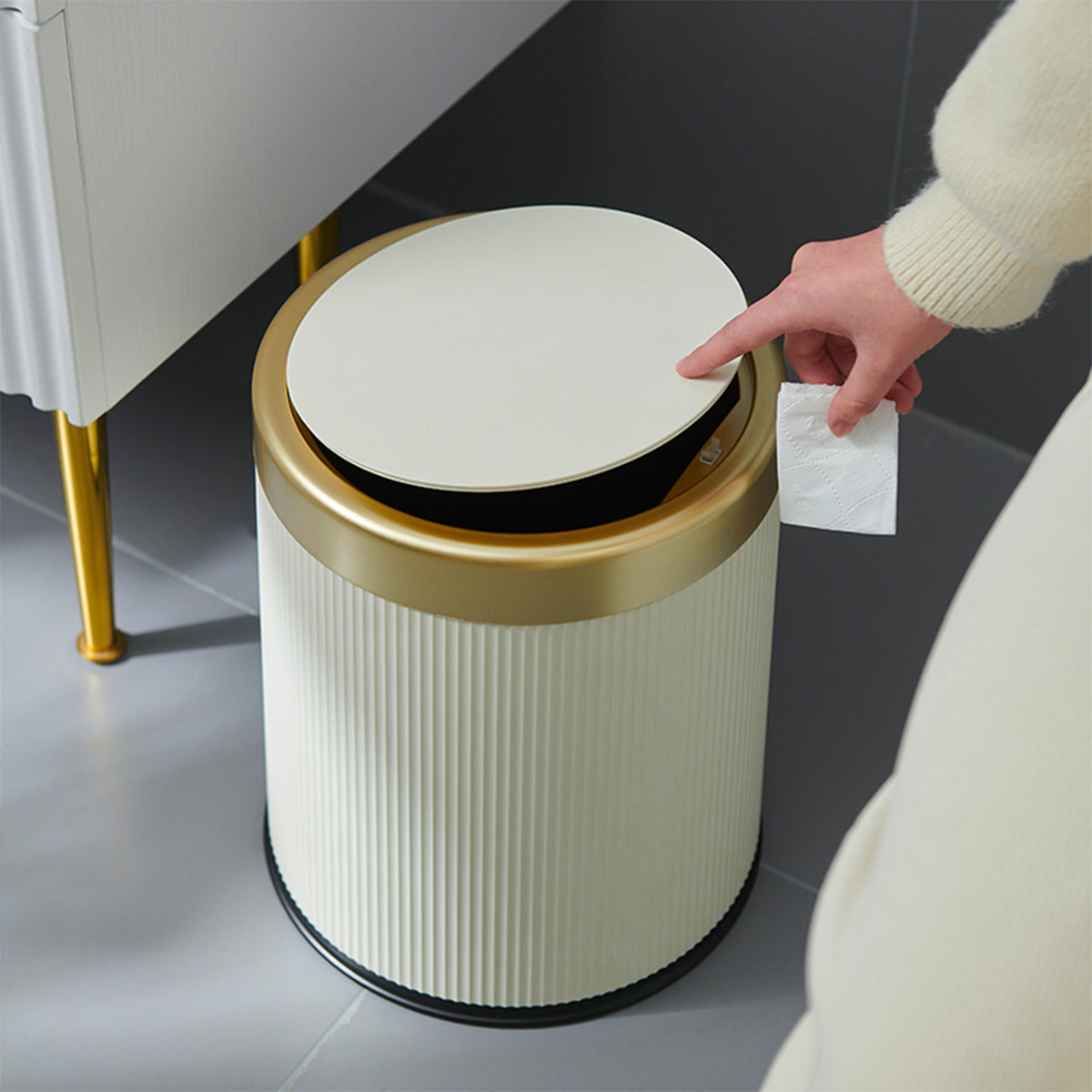 Red Deco Glint lot 3 poubelles push 8L blanc et or