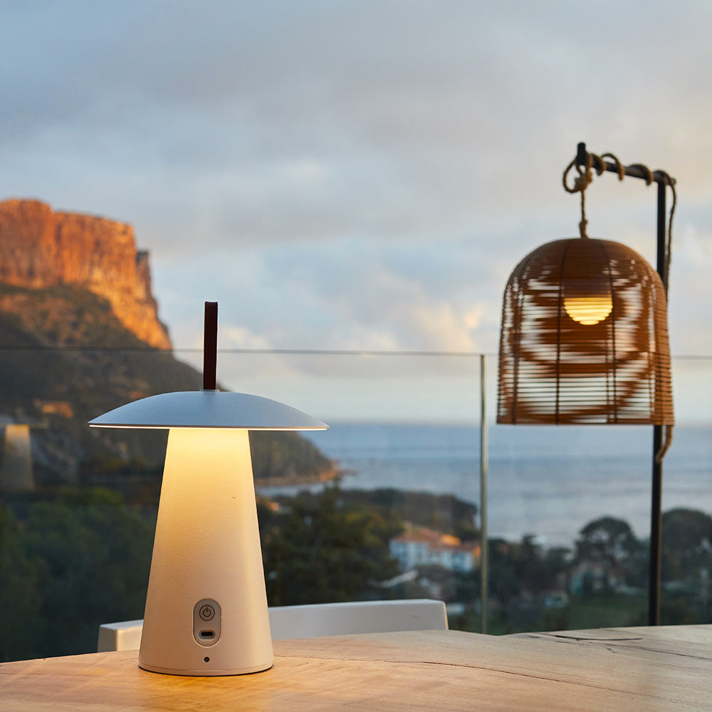 Red Deco Fungy lampe table LED cuir H29cm