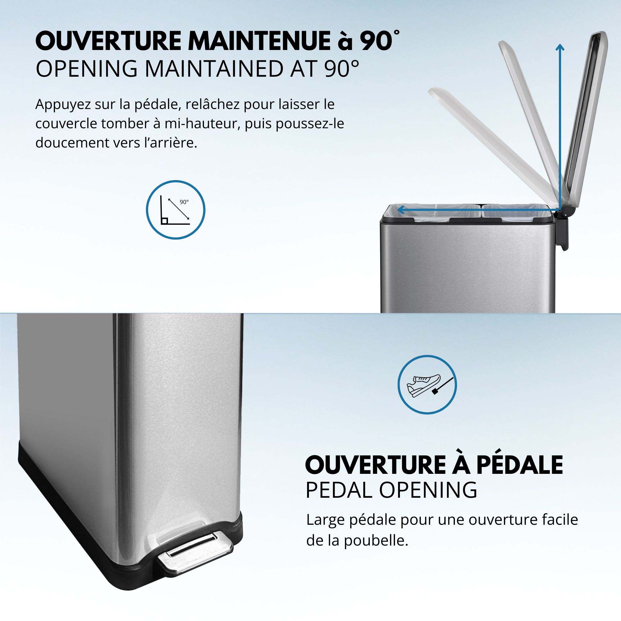 Red Deco Edge 50L poubelle tri sélectif inox brossé
