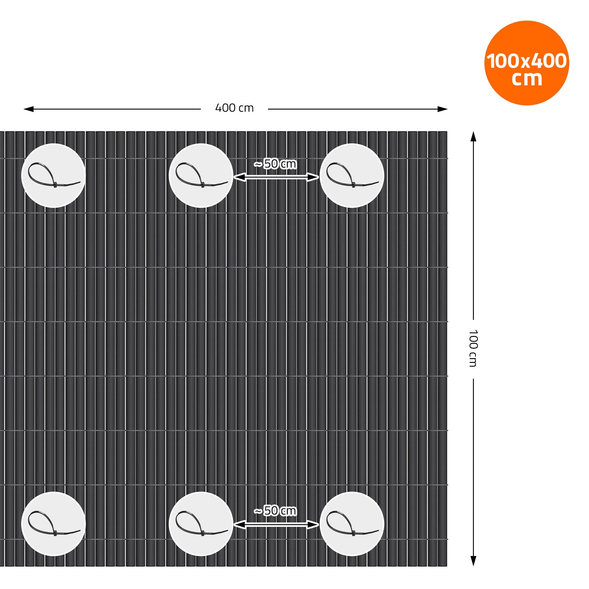 ECD Germany brise-vue PVC anthracite 700x100 cm UV