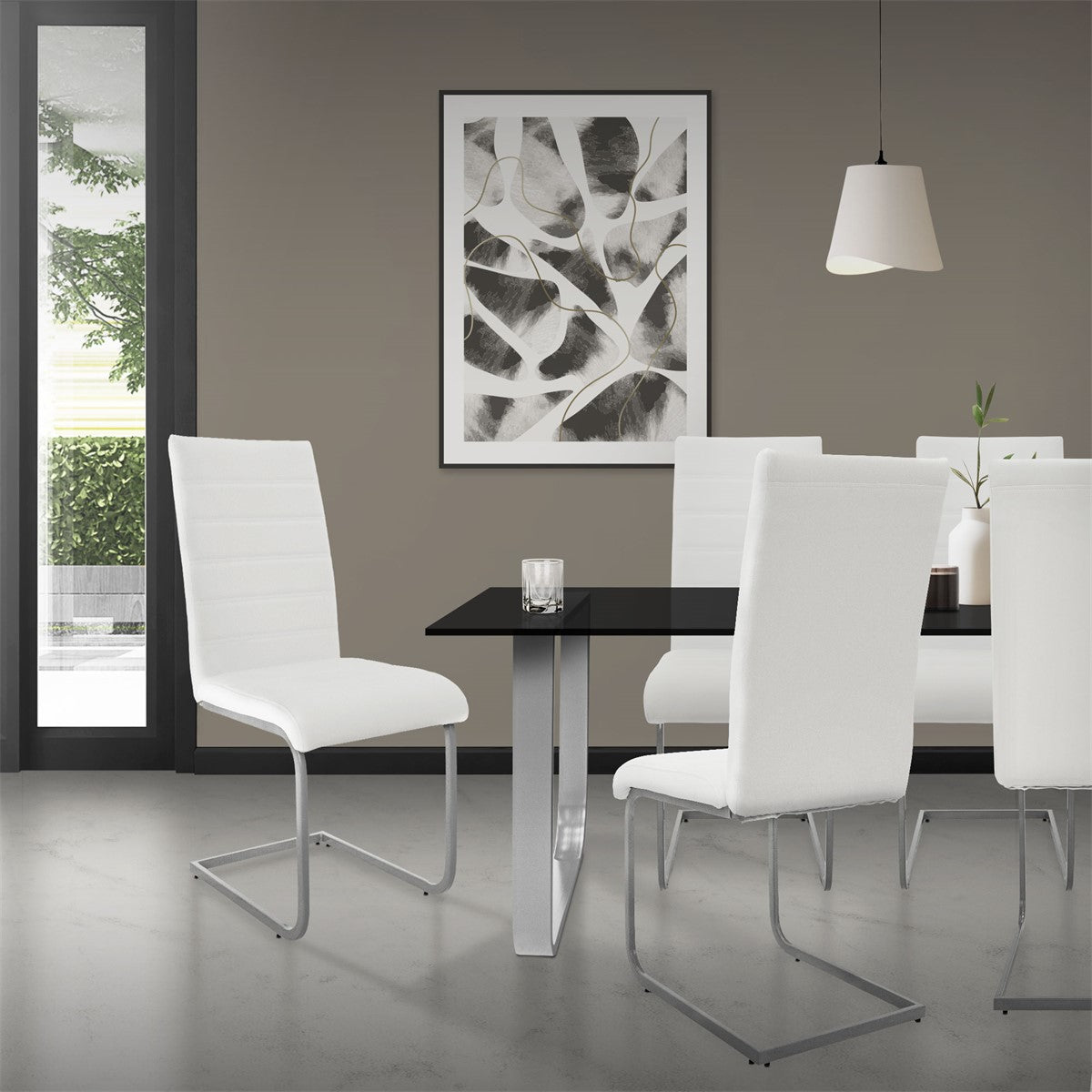 ECD Germany ML-Design chaise cantilever blanc similicuir lot de 2