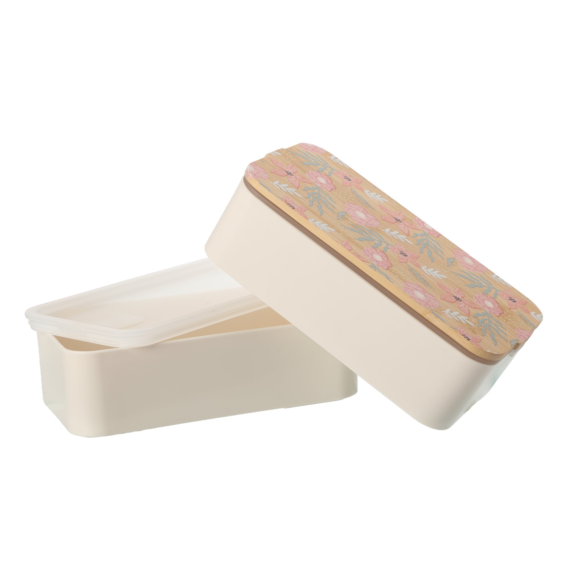 Lunch box 2-en-1 couvercle bambou rose 18 cm