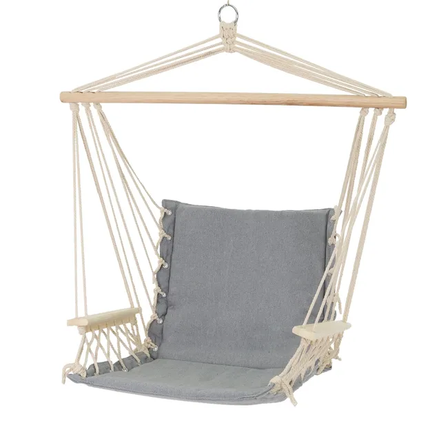 ECD Germany fauteuil suspendu gris coton bois 120 kg