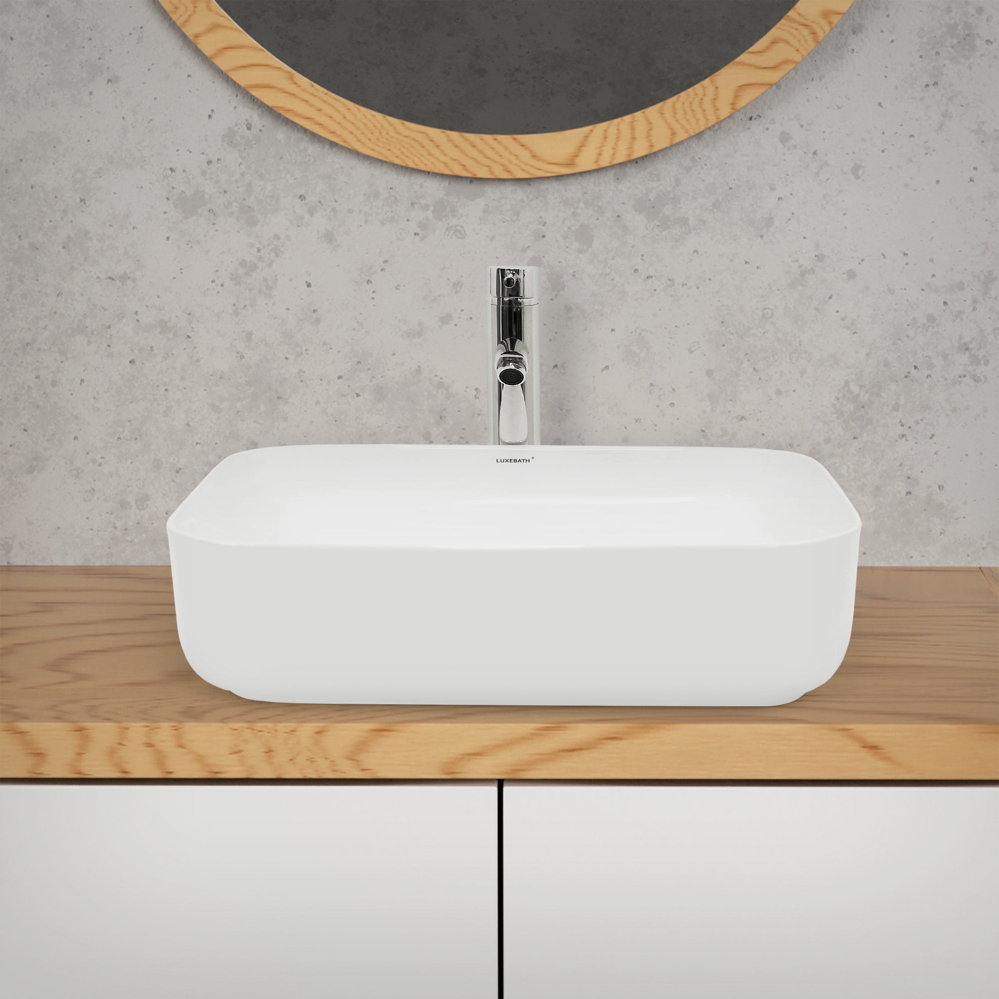 LuxeBath vasque à poser blanche céramique 50 cm sans trop-plein