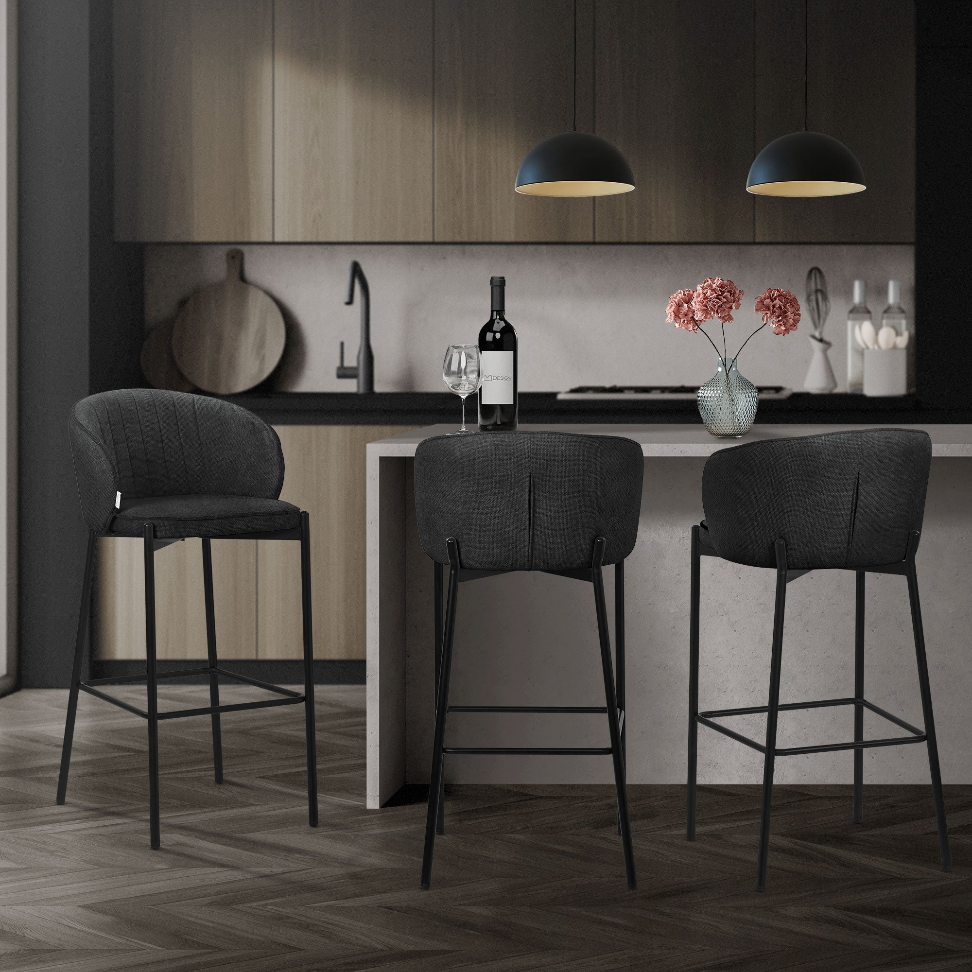 ECD Germany tabouret de bar tissu anthracite lot de 2