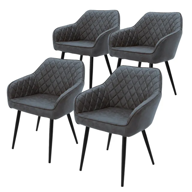 ECD Germany Möbel chaise cuisine anthracite simili lot 4 capitonnée
