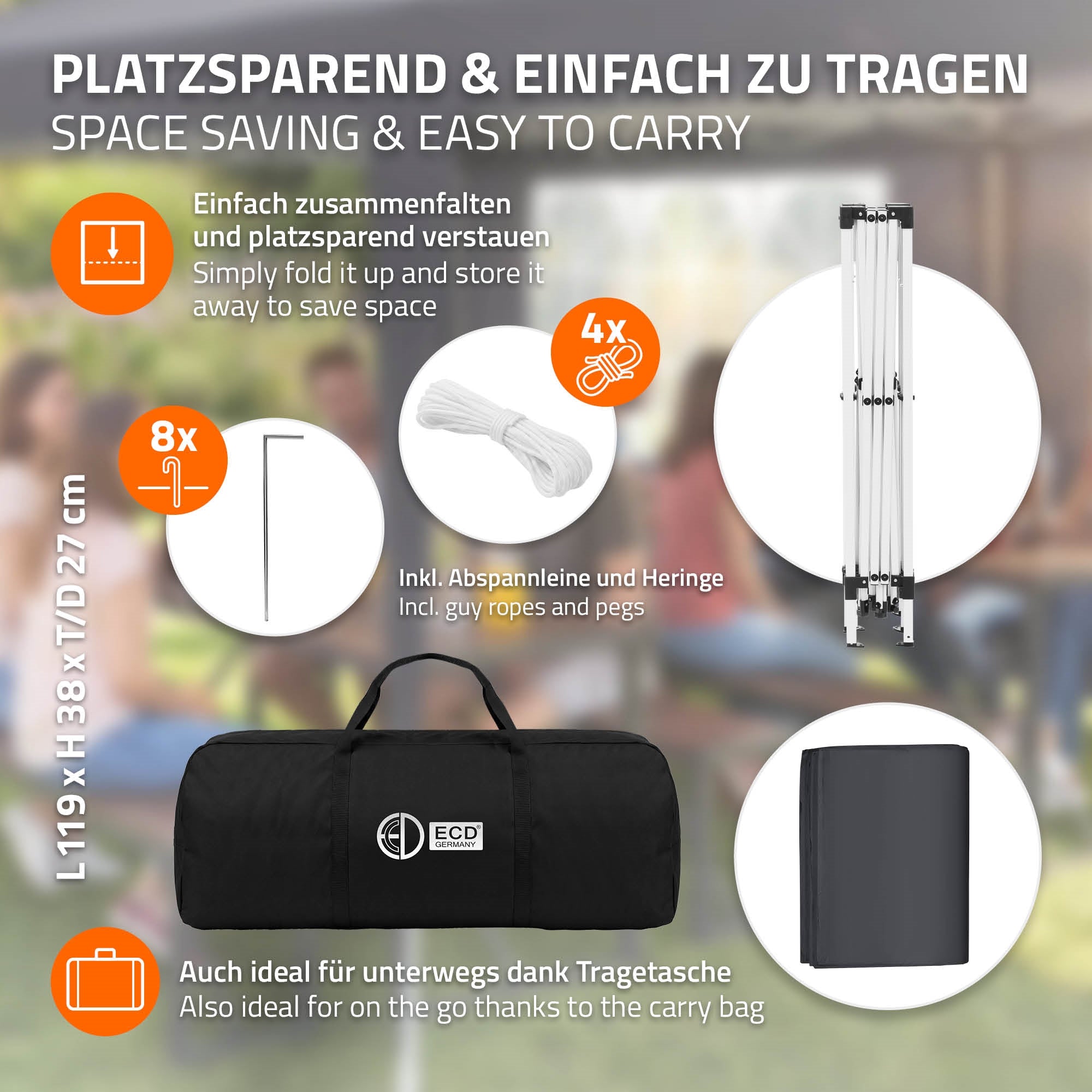 ECD Germany Garten tonnelle pliante 3x6 anthracite 6 parois