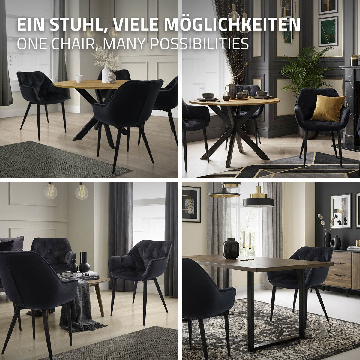 ECD Germany Möbel chaise salle à manger velours noir lot 6