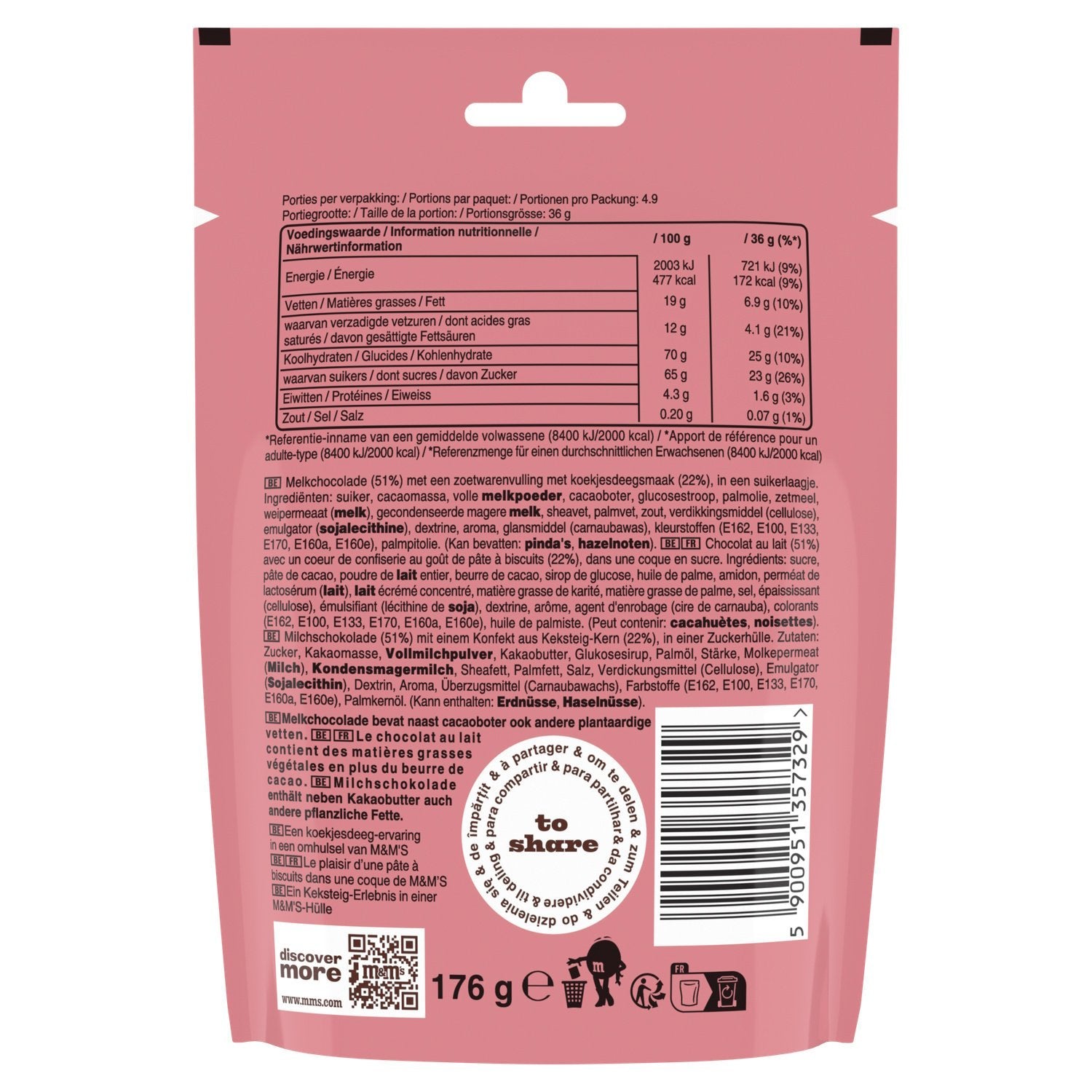 M&M's cookies dough sachet chocolat 176 g pâte cookie