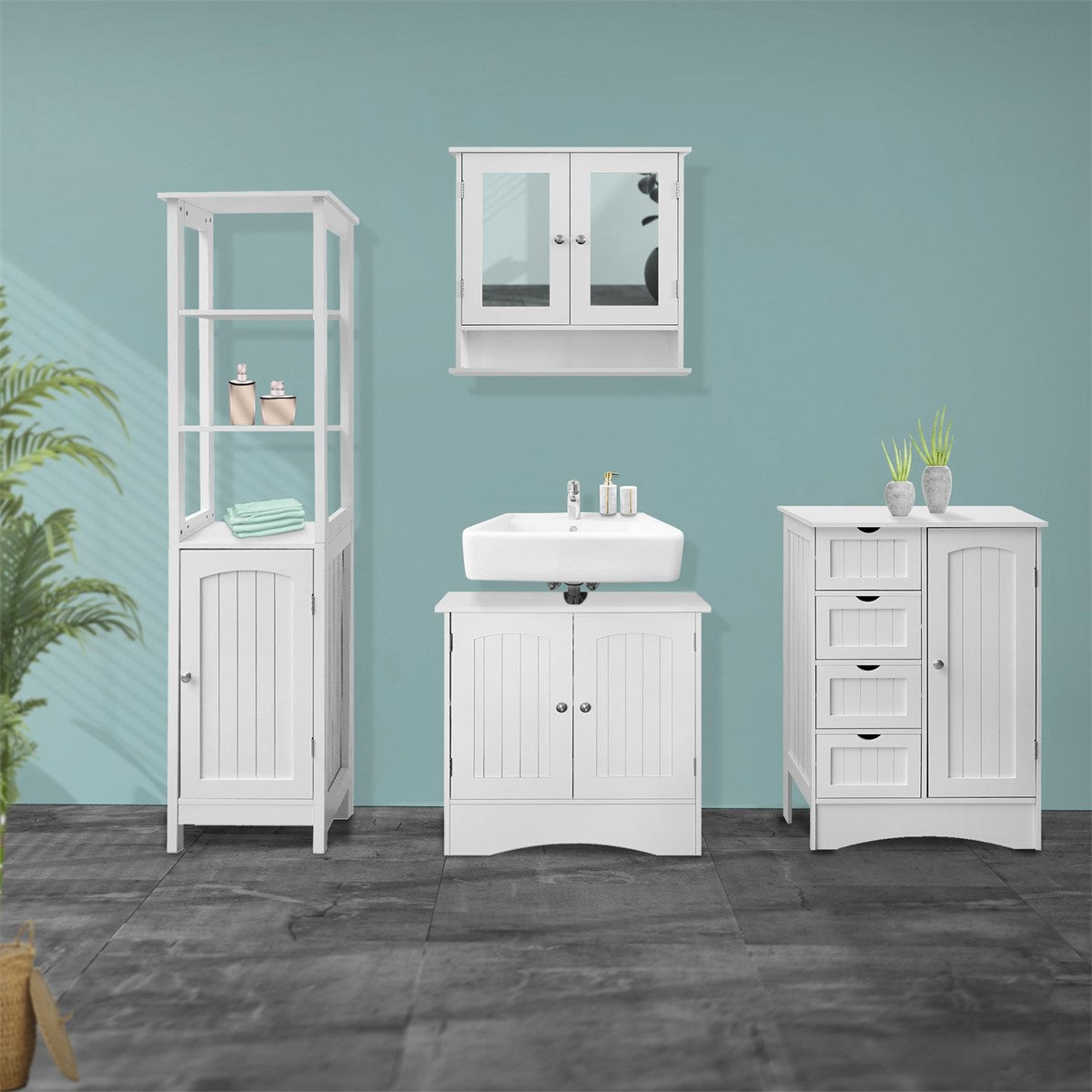 ECD Möbel armoire salle de bain blanc 55x81x30 cm 4 tiroirs