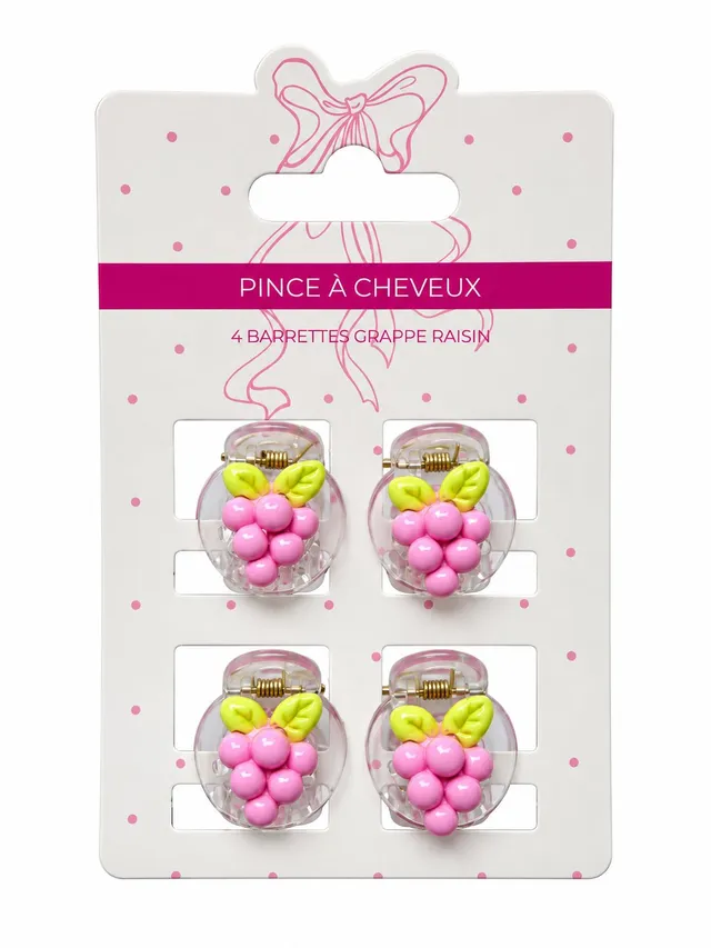 Stokomani lot 4 barrettes grappes de raisin cheveux enfant