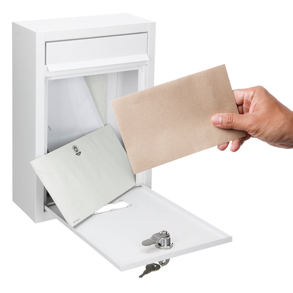 ECD Germany Bauen boîte aux lettres 215x9x32 blanc acier 2 clés