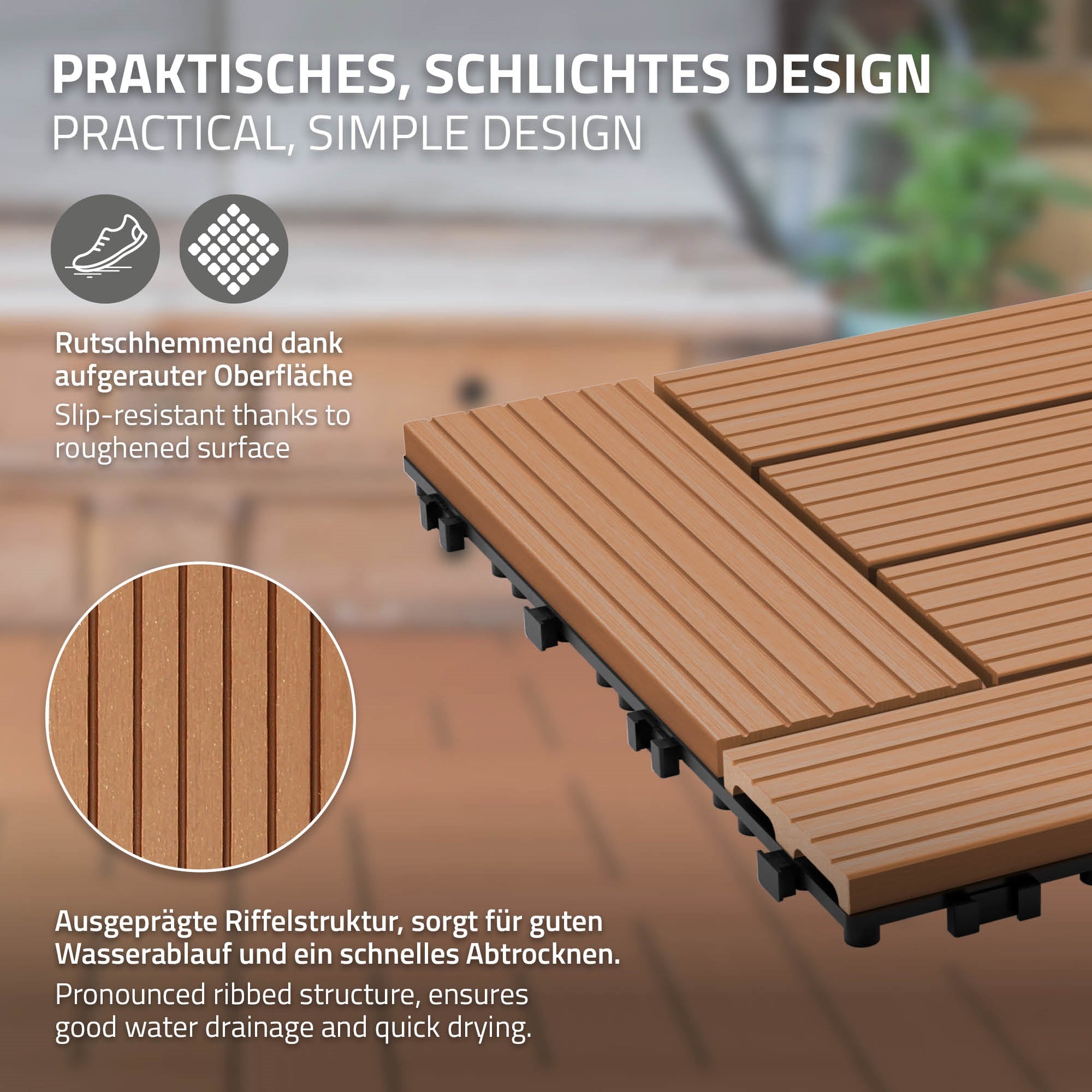 ECD Germany Garten Dalle terrasse WPC 30x30 mosaïque 2m²