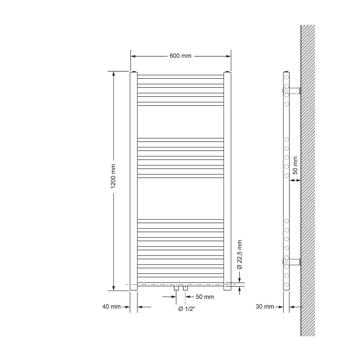 ECD Germany Sahara sèche-serviettes 600x1200 chrome droit raccord central