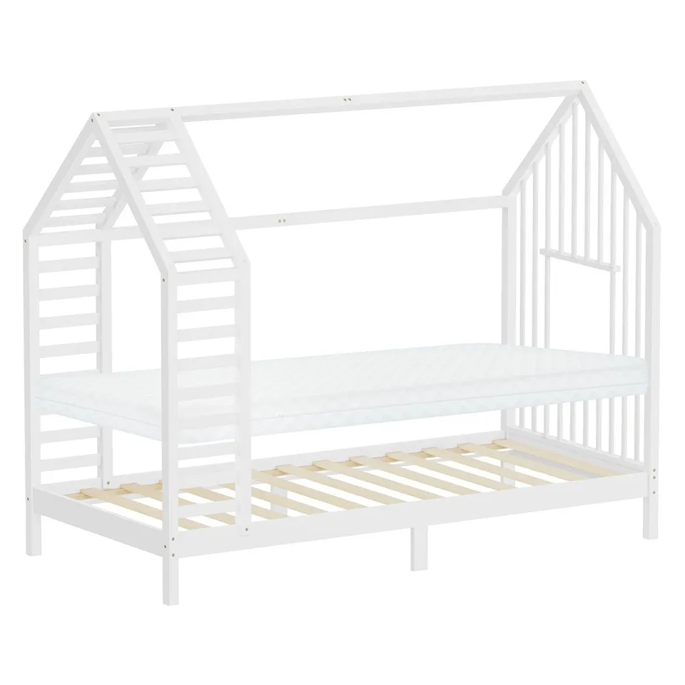 ECD Germany Kinder lit cabane 90x200 cm blanc avec matelas