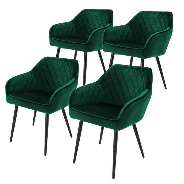 ECD Germany ML-Design chaise salle à manger velours vert lot 4