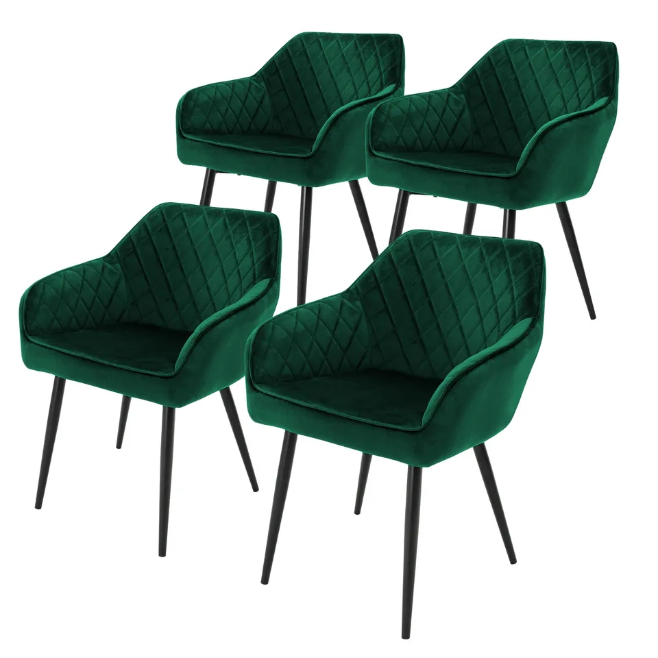 ECD Germany ML-Design chaise salle à manger velours vert lot 4
