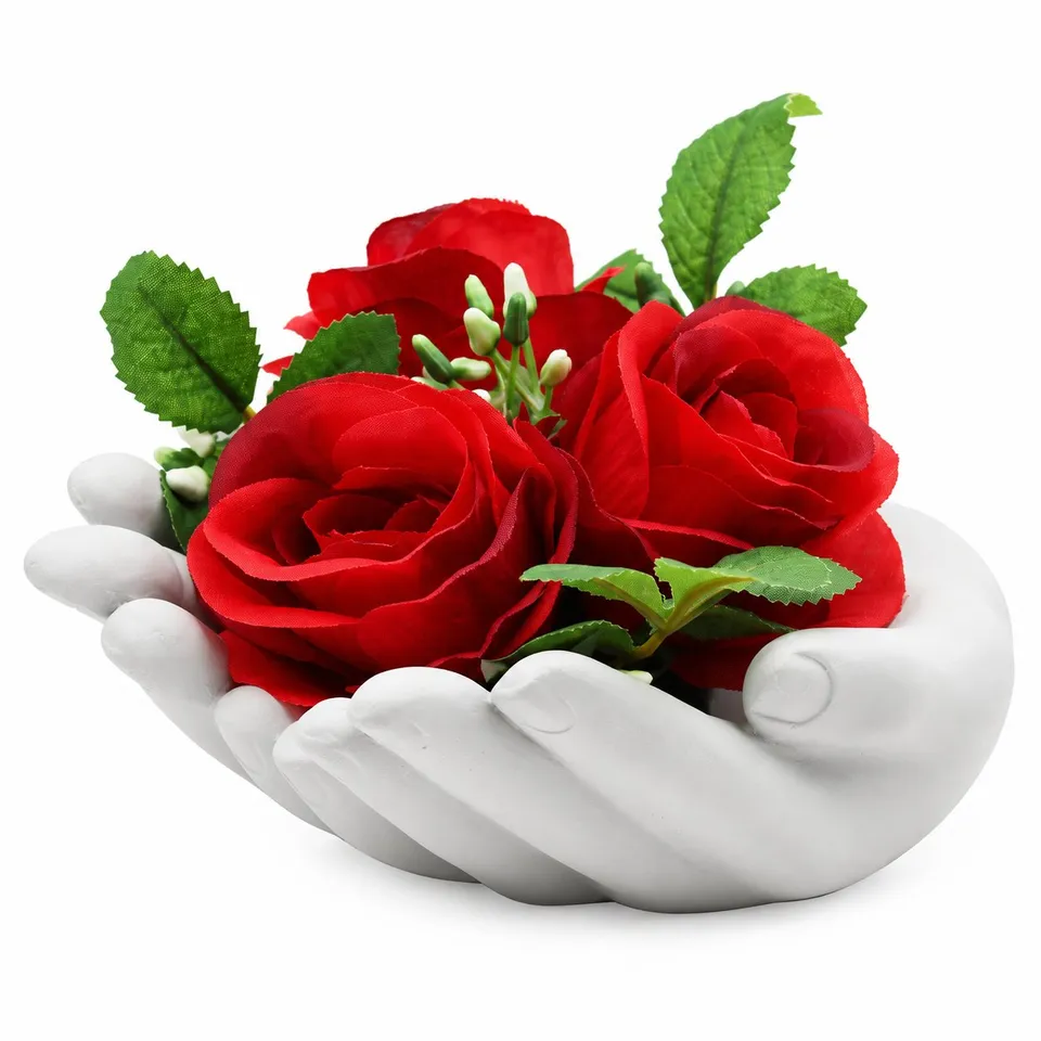 Stokomani Maison Composition 3 boutons de rose pot mains 8 cm