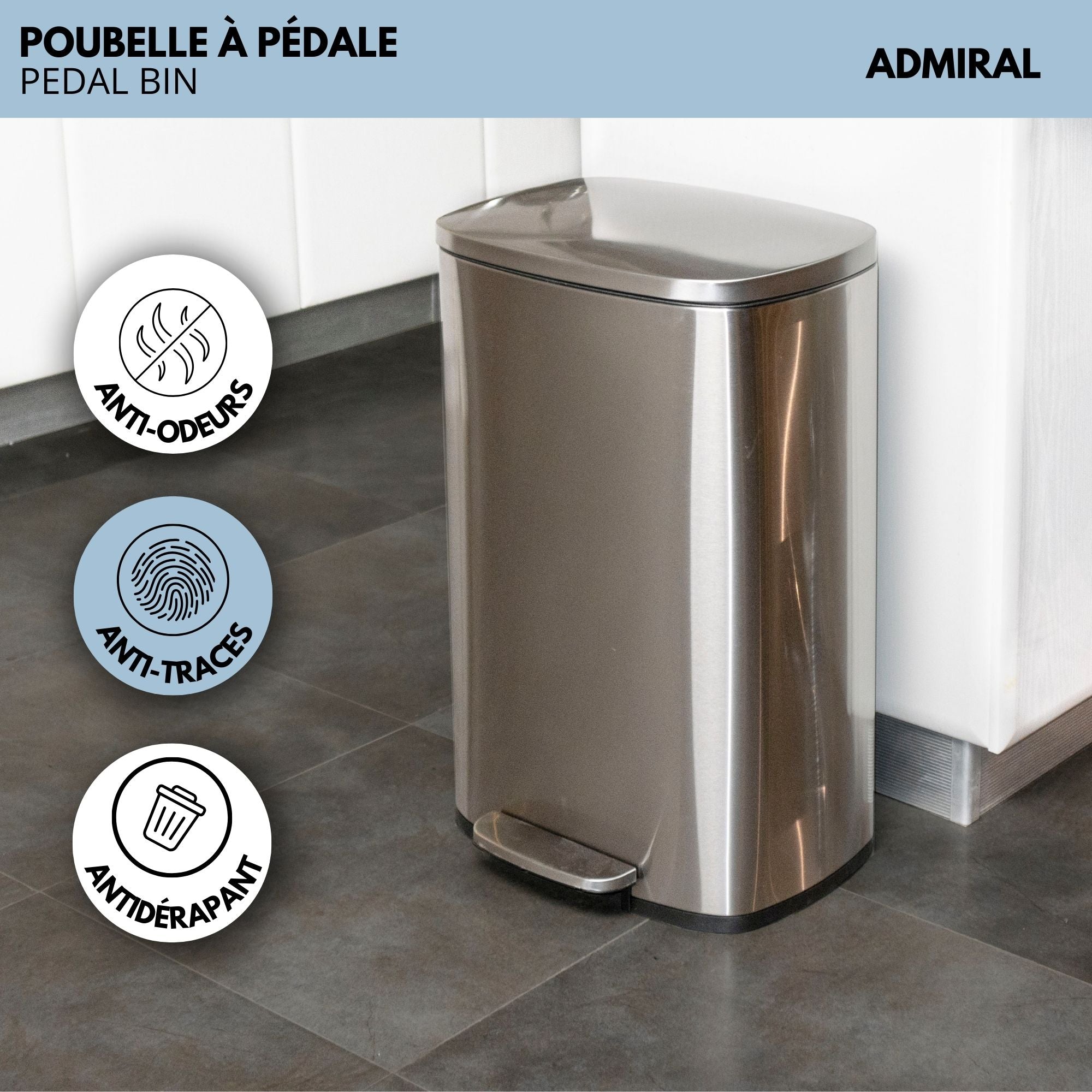 Red Deco Admiral poubelle à pédale 50L inox brossé