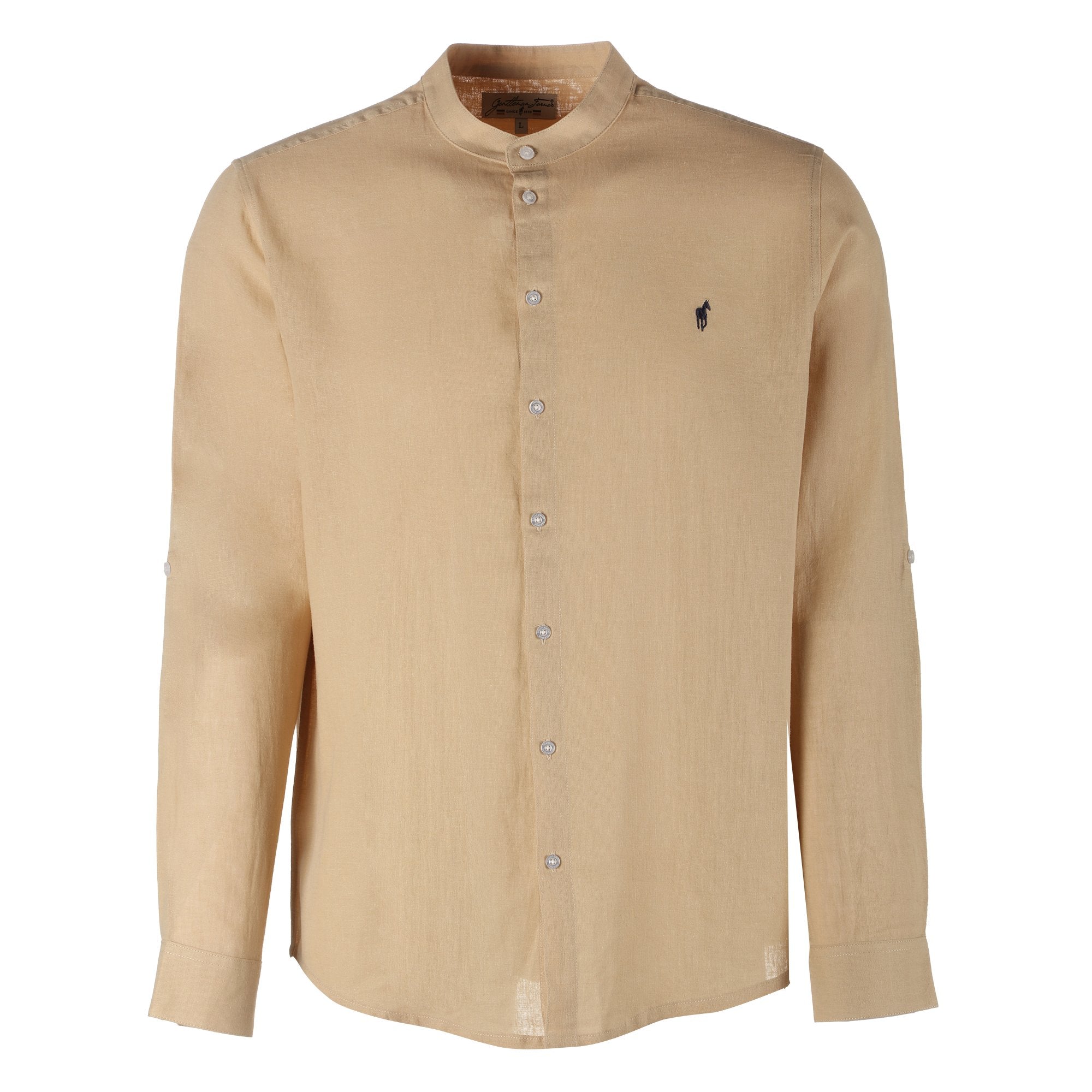 Stokomani Mode chemise col mao beige chemise homme beige
