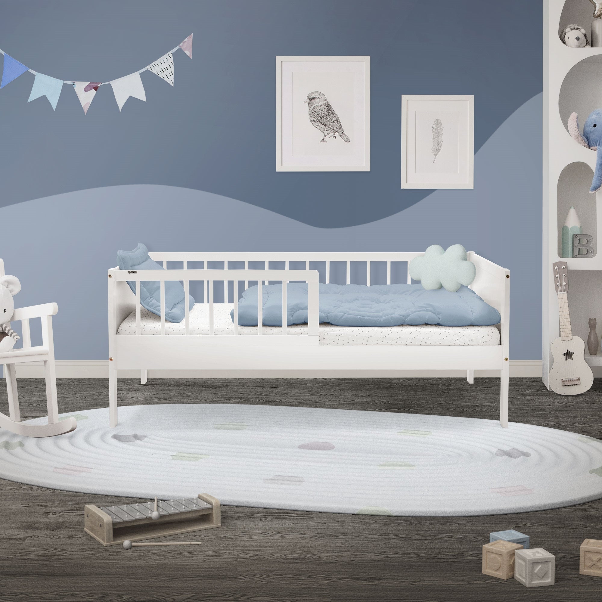 ECD Germany lit enfant 70x140 blanc pin avec barrière
