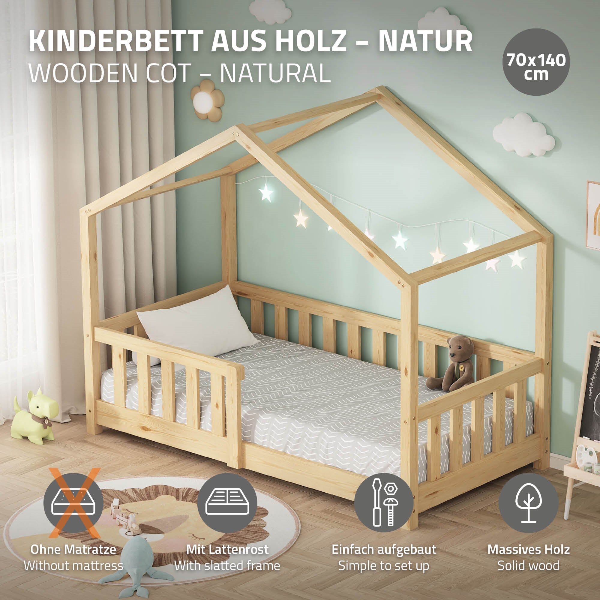 ML-Design lit cabane enfant pin 70x140 nature B-Ware