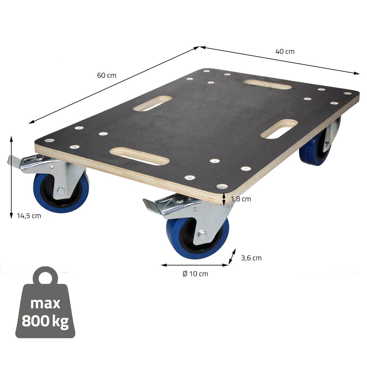 ECD Germany plateau roulant 40x60cm multiplex 800kg avec frein
