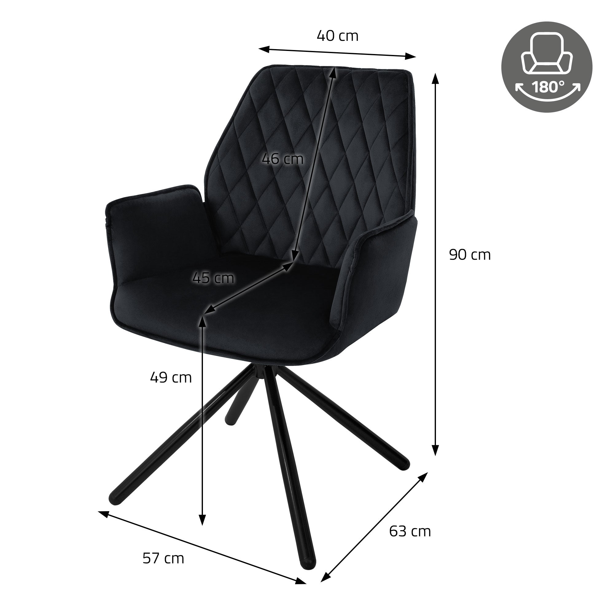 ECD Germany Möbel chaise pivotante velours noir 180°