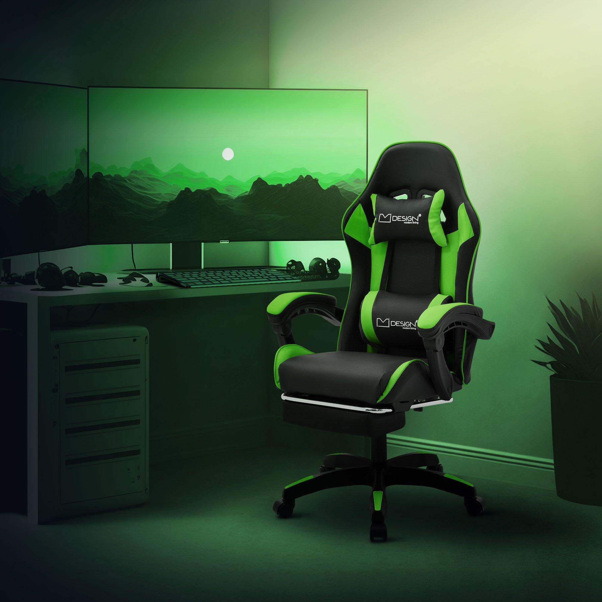 ECD Germany Möbel ML-Design Chaise gaming Simili cuir Noir-Vert