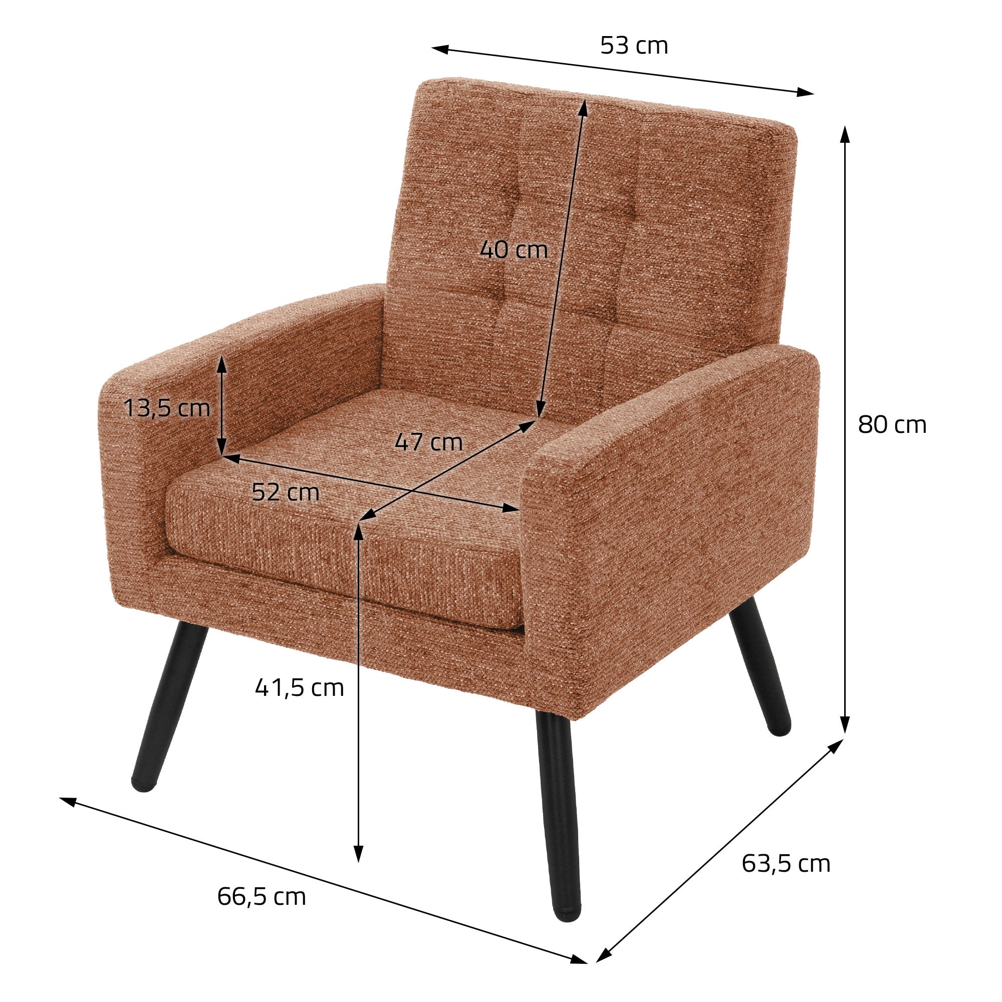 ECD Germany Möbel fauteuil salon tissu rouge 66,5 cm