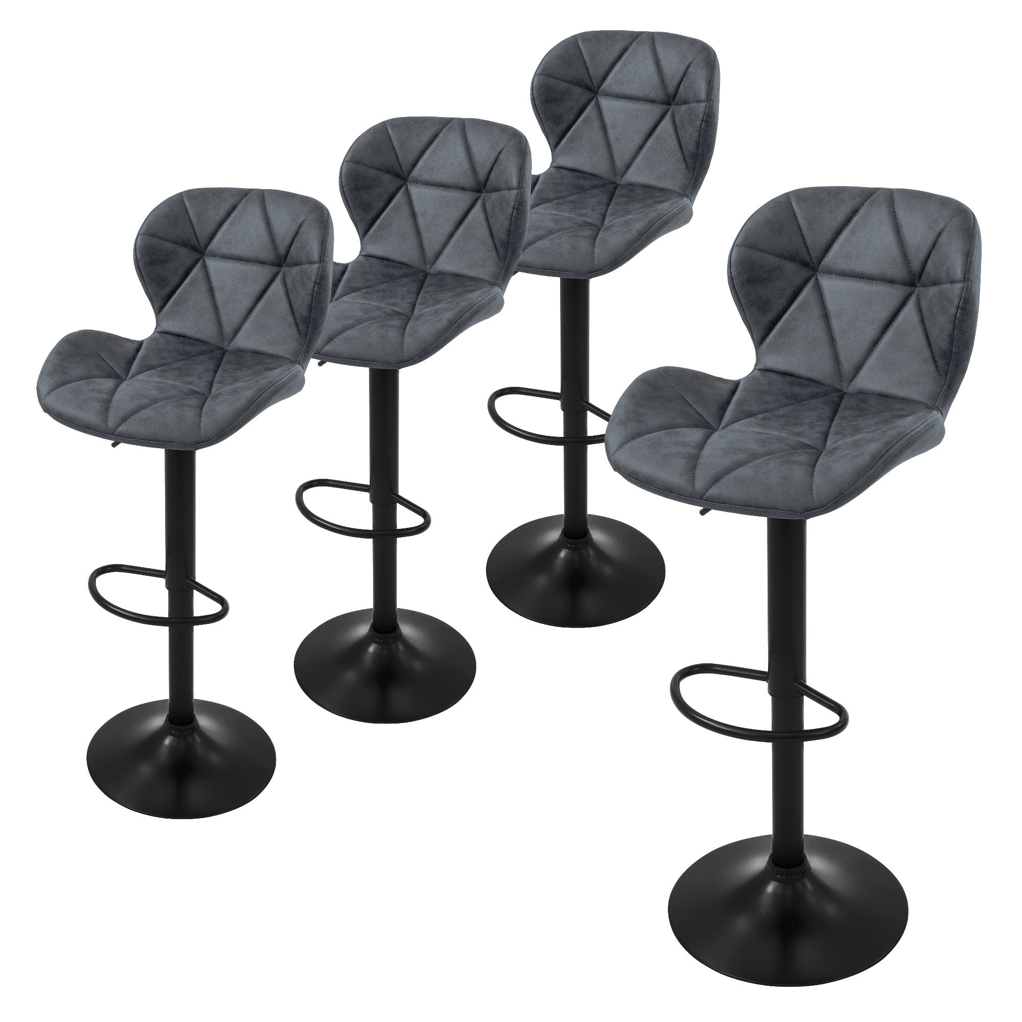 ECD Germany Möbel Tabouret Bar Velours Noir Réglable Lot 2 Dossier