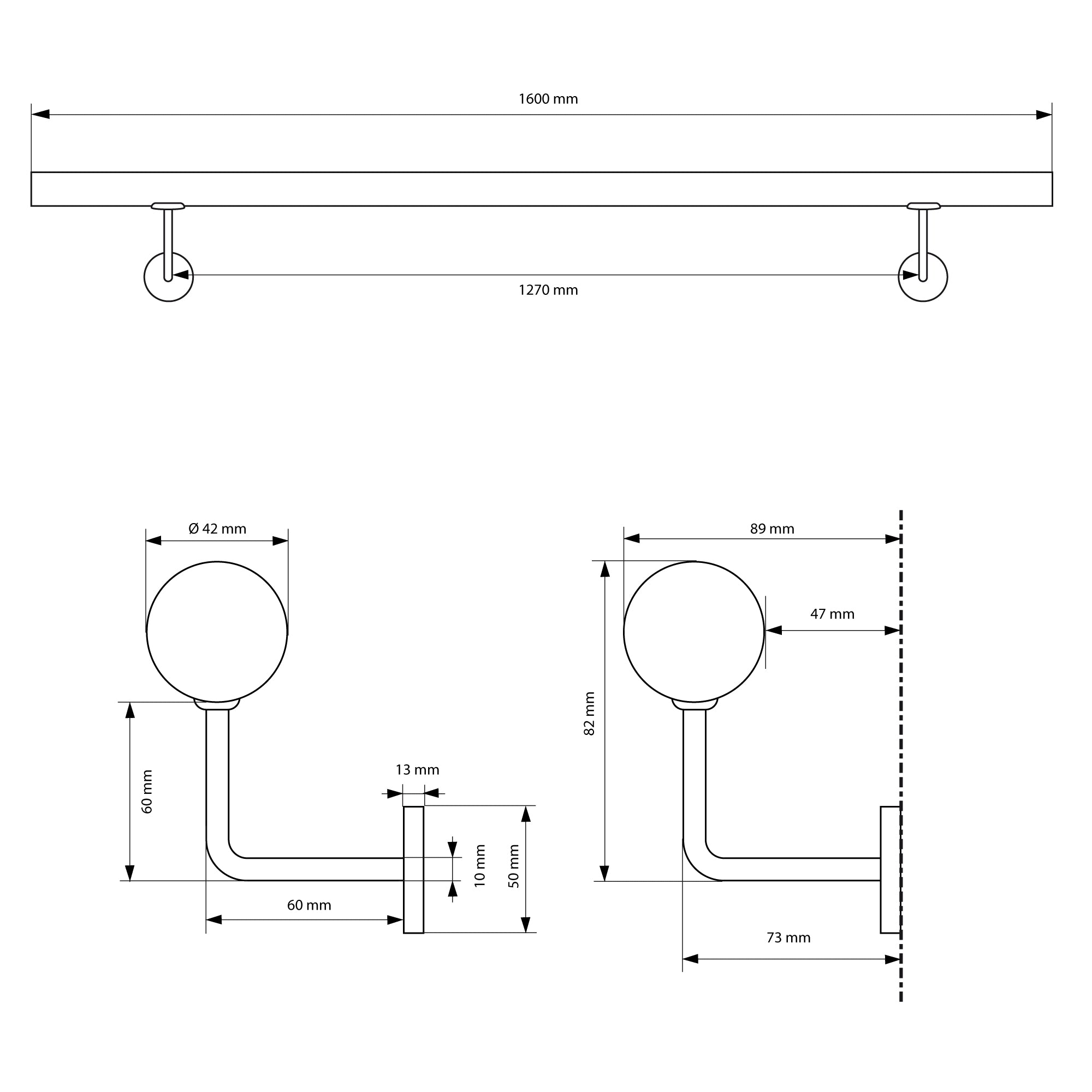 ECD Bâtiment main courante inox V2A 160 cm argent + fixations