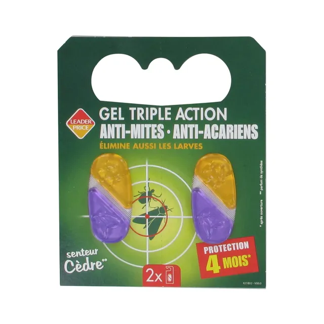 Leader Price gel triple action anti-mites acariens cèdre