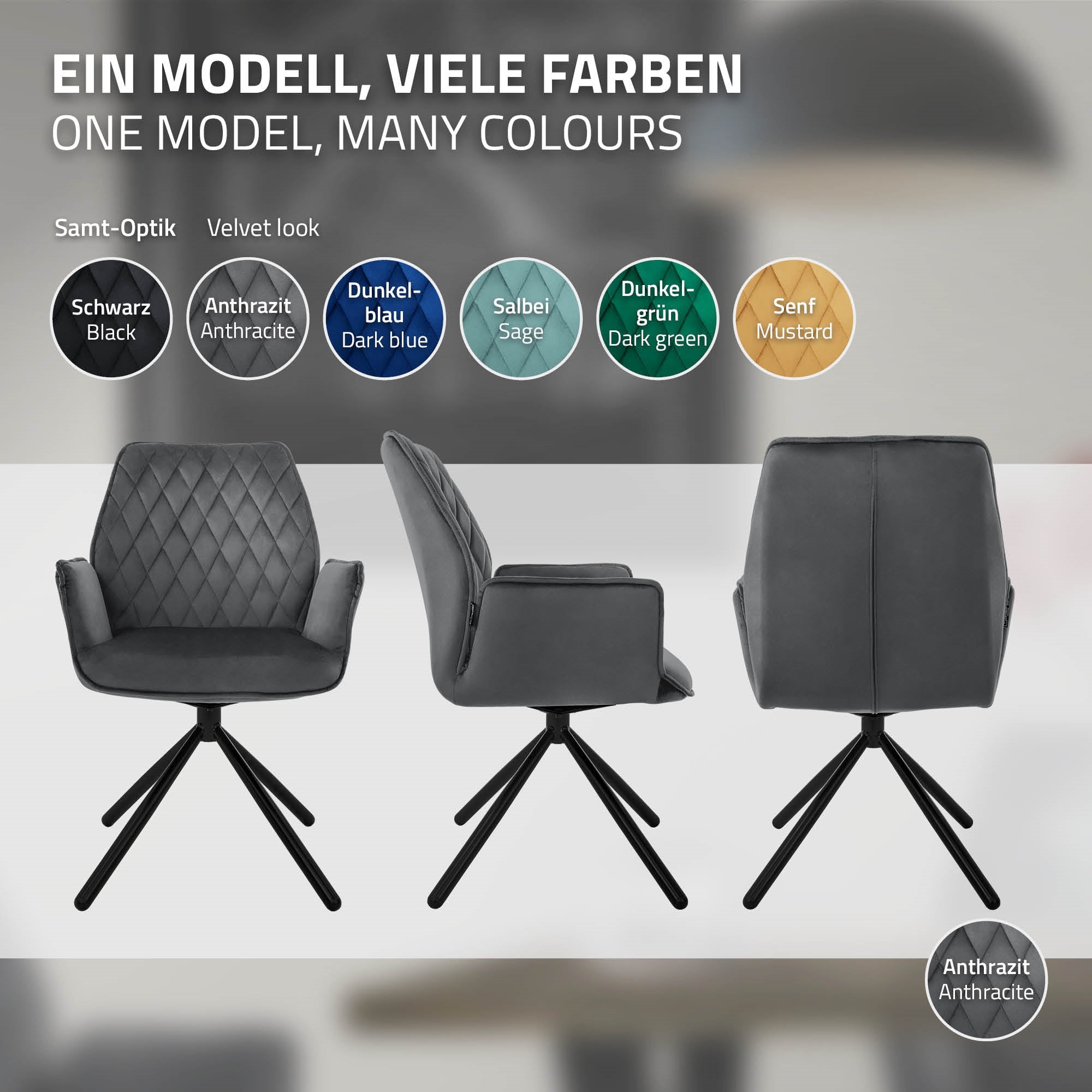 ECD Germany Möbel chaise pivotante velours anthracite