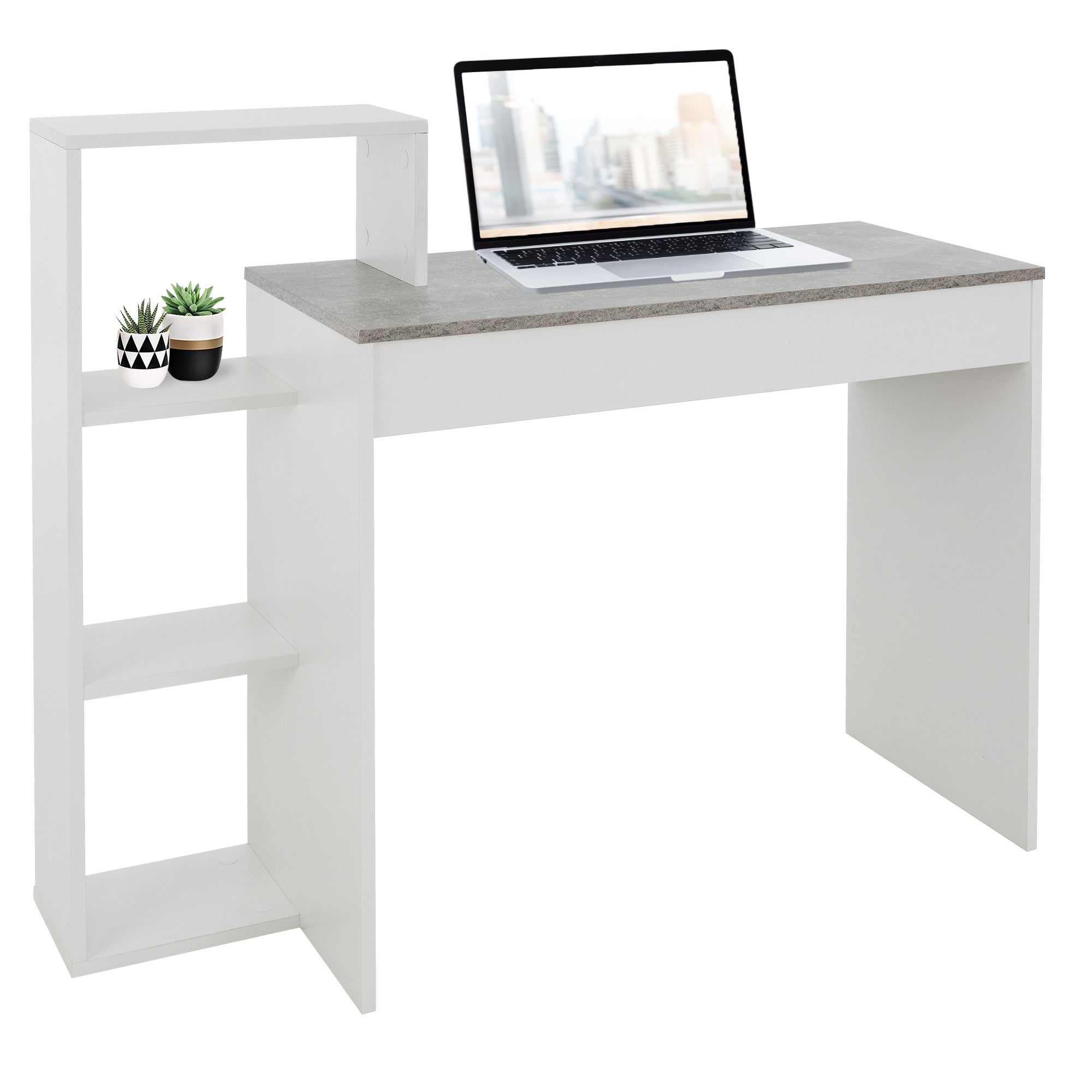 ECD Germany Möbel bureau avec étagère 110 cm blanc effet béton bois