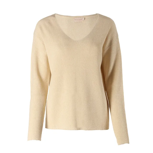 Stokomani Mode Pull col V beige femme maille taille M
