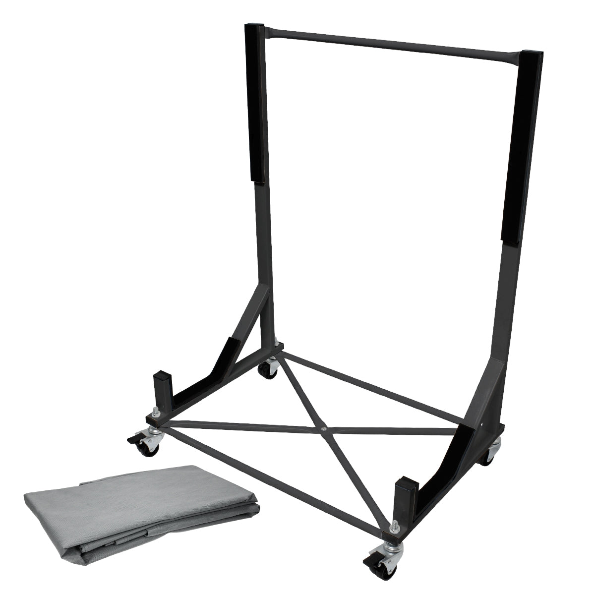 ECD Germany Garten Support hardtop noir acier + housse XXL roulettes