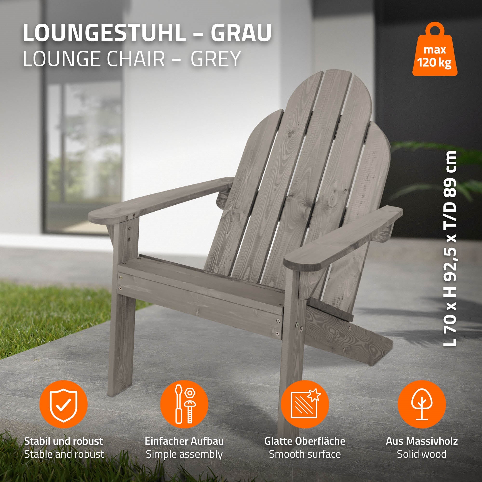 ECD Germany Garten fauteuils jardin Adirondack gris lot 2 bois