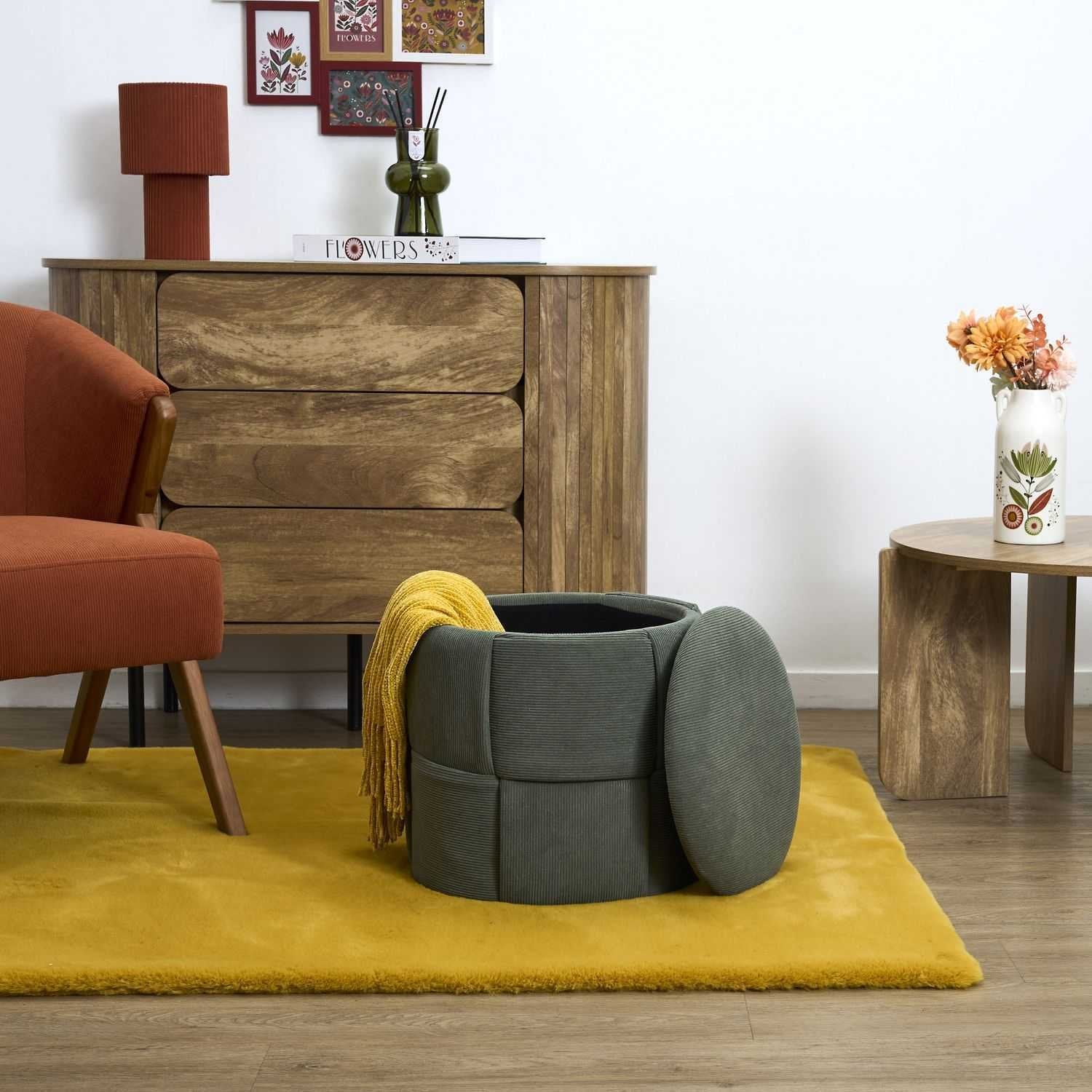 Home Deco Factory Jules pouf rangement vert tressé
